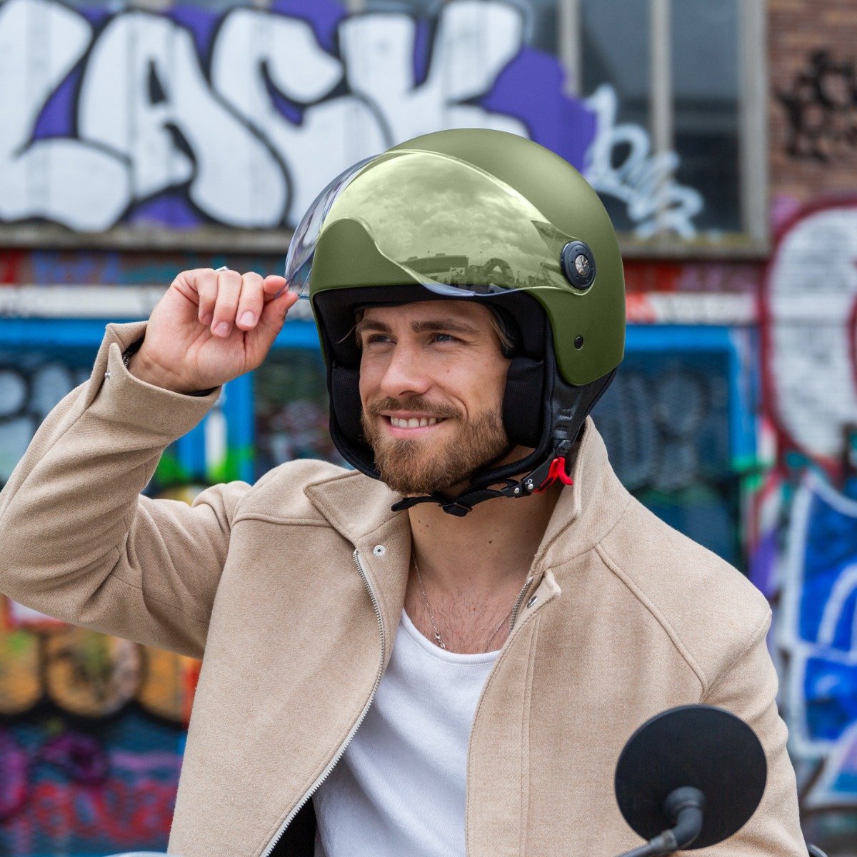 VINZ Duoro Jethelm met Vizier - Scooterhelm & Motorhelm & Brommerhelm - Lichtgewicht - Army Green - M – foto 7