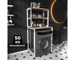 AirSleeperz® wasmachine kast - Droger Ombouw Meubel - Walnoot houtkleur met wit metaal - 3 etages - 50x68x155 cm