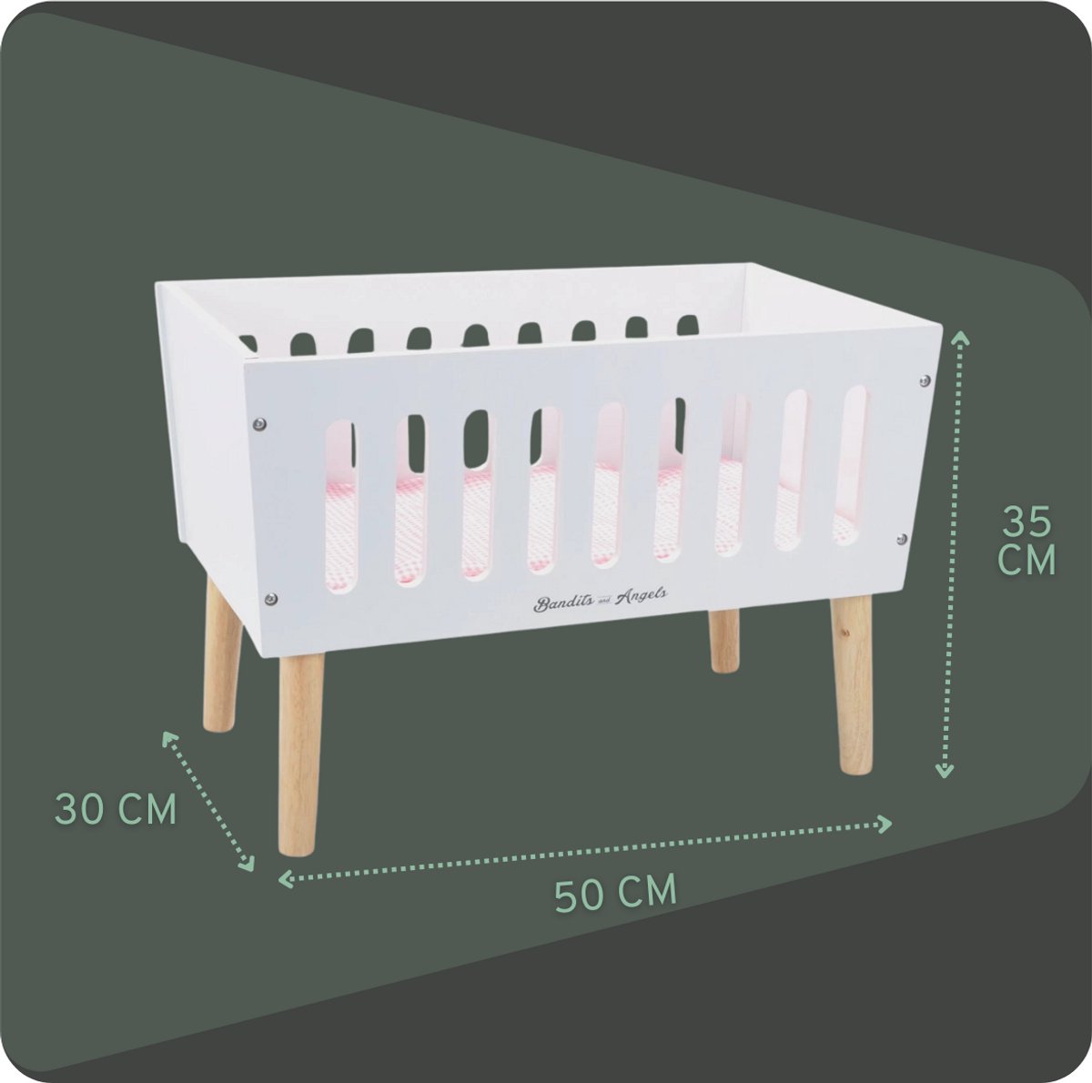 Bandits & Angels Houten Poppenbedje Sweet Dreams Wit - Poppenbed Hout - Geschikt voor Pop tot 46 cm - Inclusief Dekentje - Poppen Bed - Poppen Meubel — afbeelding 10