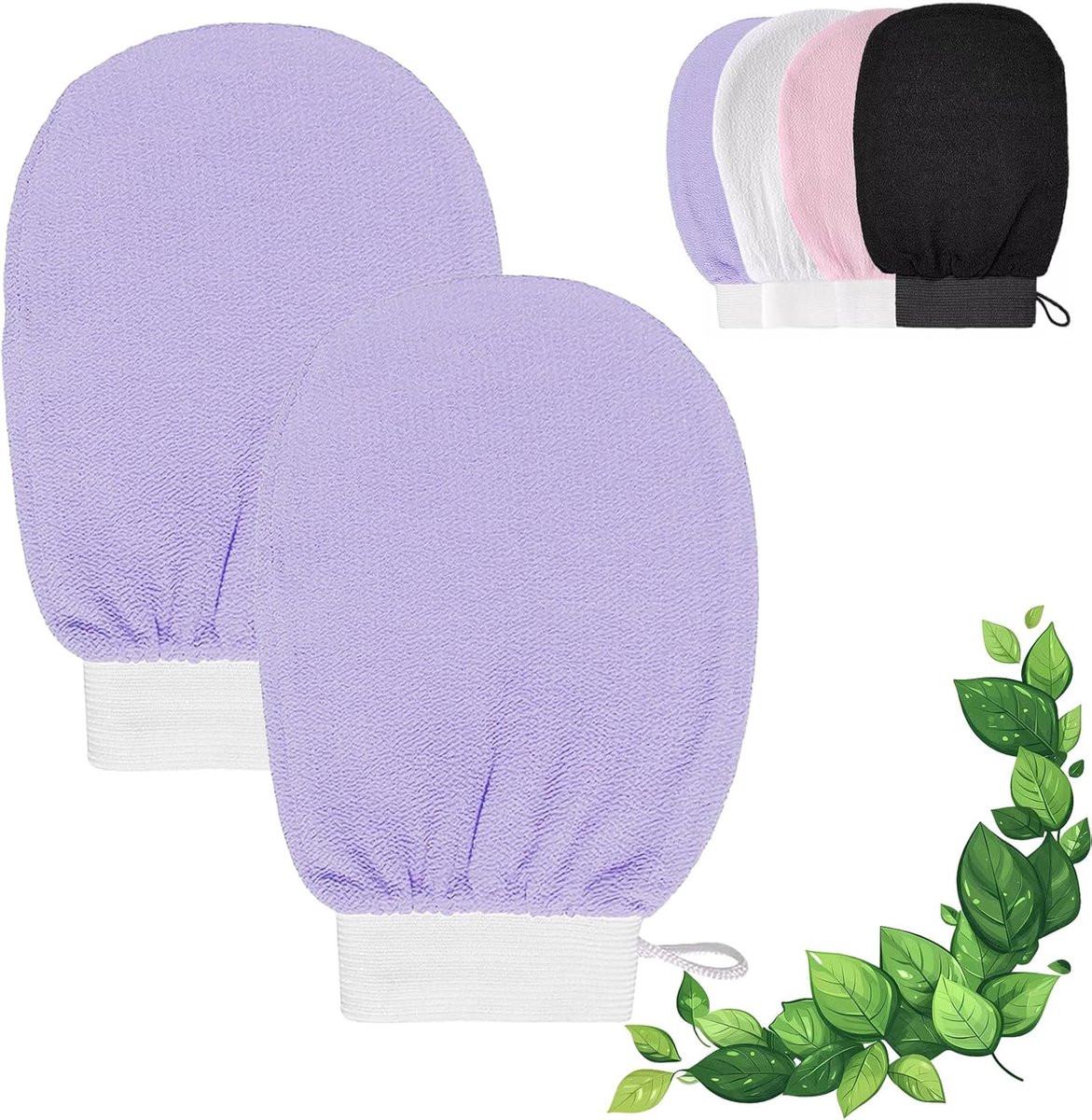 Set van 2 - Badscrubhandschoenen - Herbruikbaar - Lichaamsverzorging - Douche - Paars