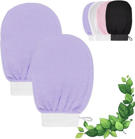 Set van 2 - Badscrubhandschoenen - Herbruikbaar - Lichaamsverzorging - Douche - Paars