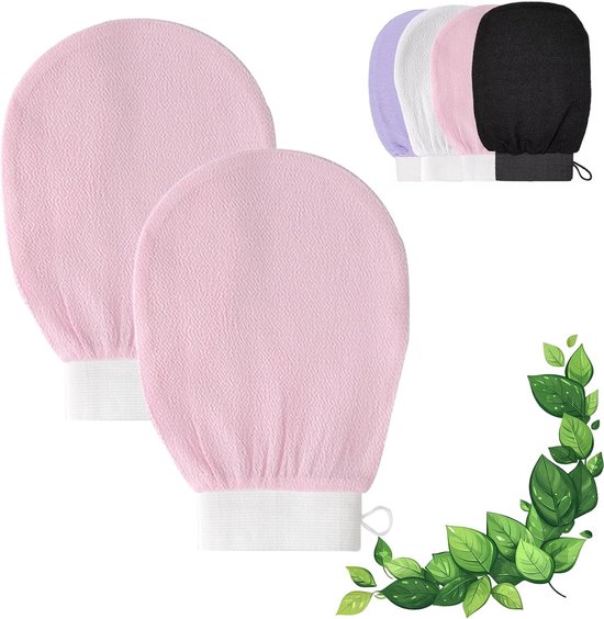 Set van 2 - Badscrubhandschoenen - Herbruikbaar - Lichaamsverzorging - Douchehandschoenen - Roze