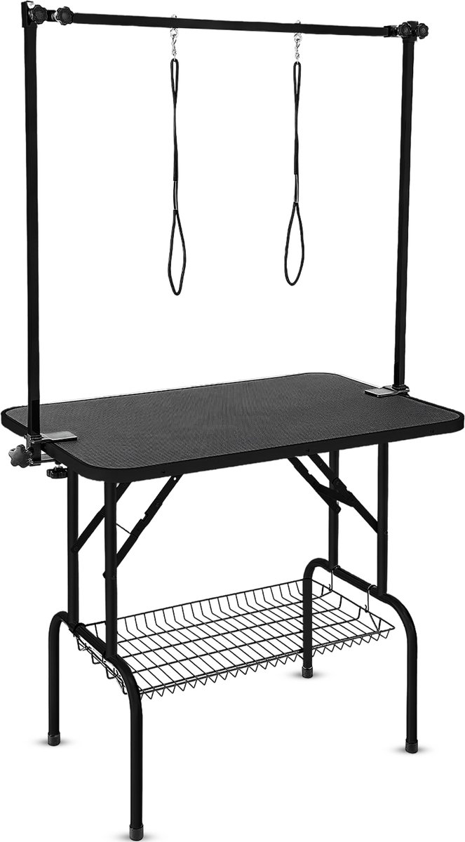 Animali Hondentrimtafel inklapbaar met 2 trimlussen zwart