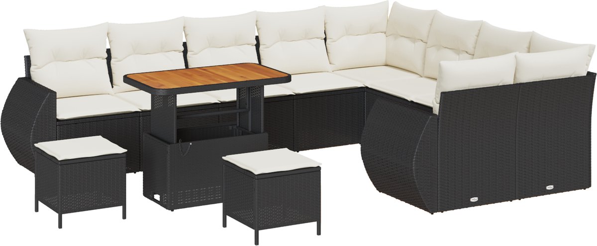 vidaXL - Tuinbank - Set - 12 - pcs - Zwart - poly - rattan