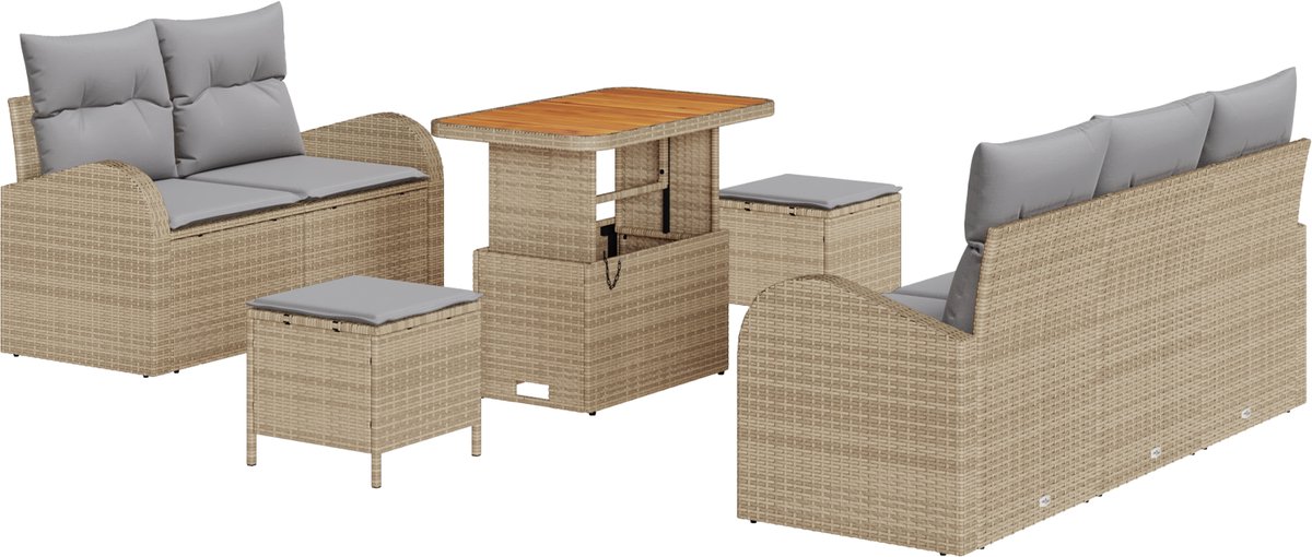 vidaXL - Tuinbank - Set - met - kussen - 8 - pcs - Beige - poly - rattan