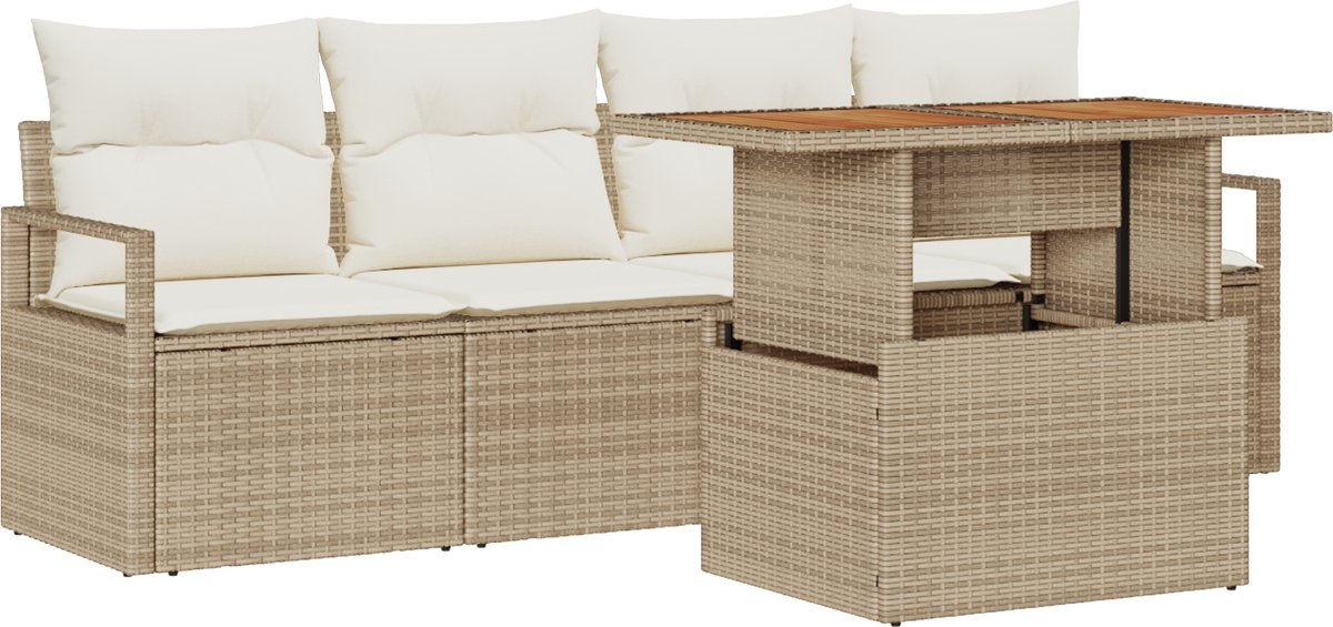 vidaXL - Tuinbank - Set - met - kussen - 5 - pcs - beige - en - crèmekleurig