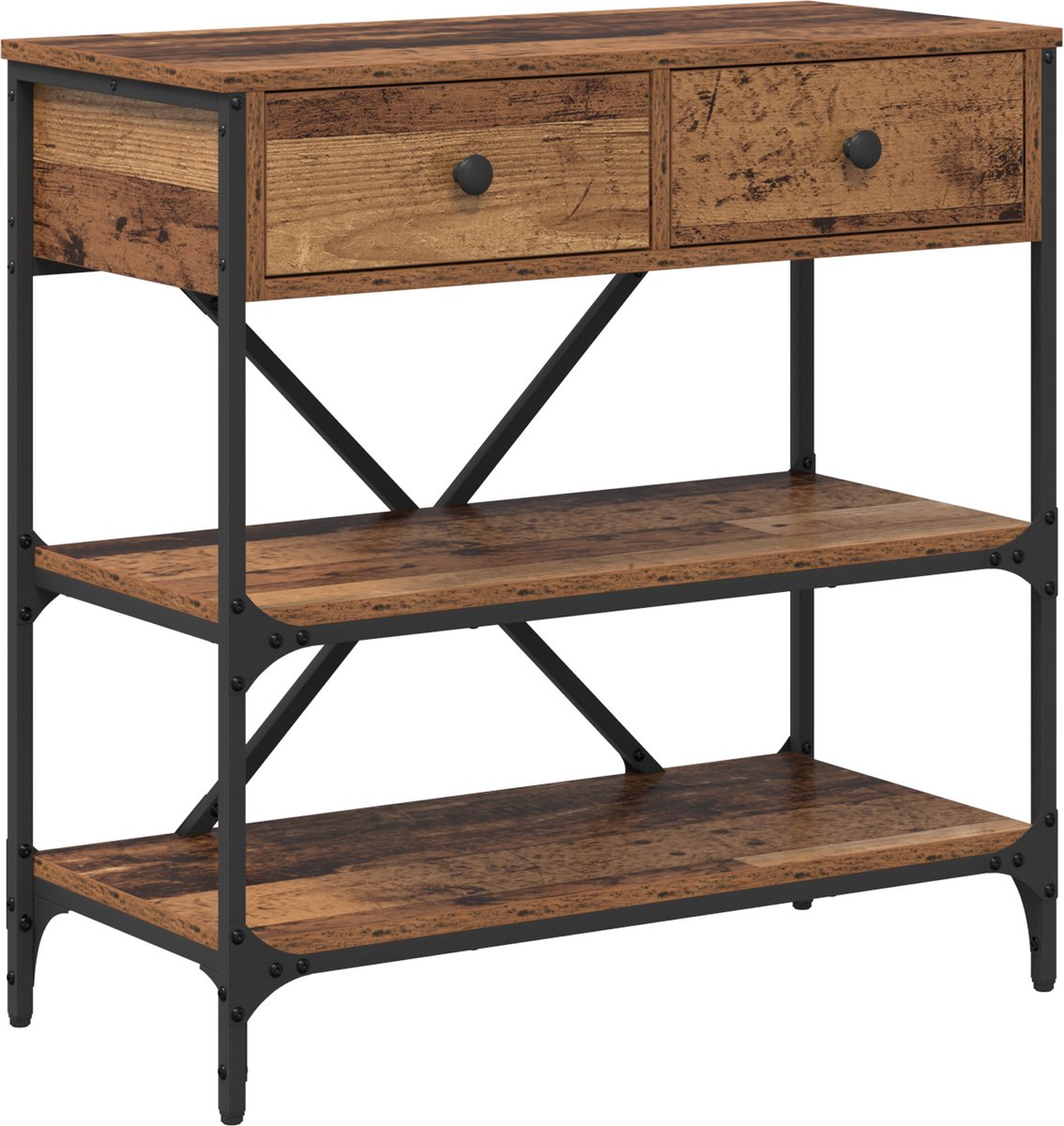 vidaXL Wandtafel - met - lade - met - plank - Bruin - 75 - x - 34,5 - x - 75 - cm - Hout