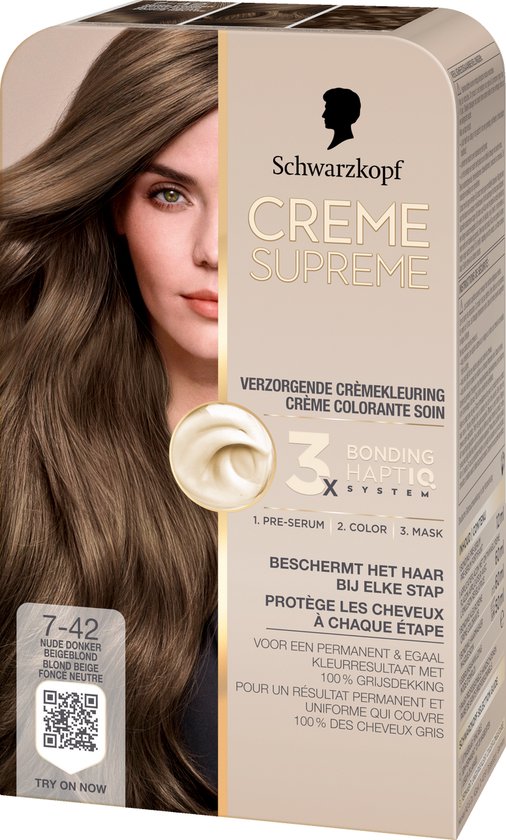 Schwarzkopf - CREME SUPREME 7-42 - Haarkleuring - Nude Donker Beigeblond - Permanente Haarverf - Beschermt en Versterkt - Grijsdekking - 245g