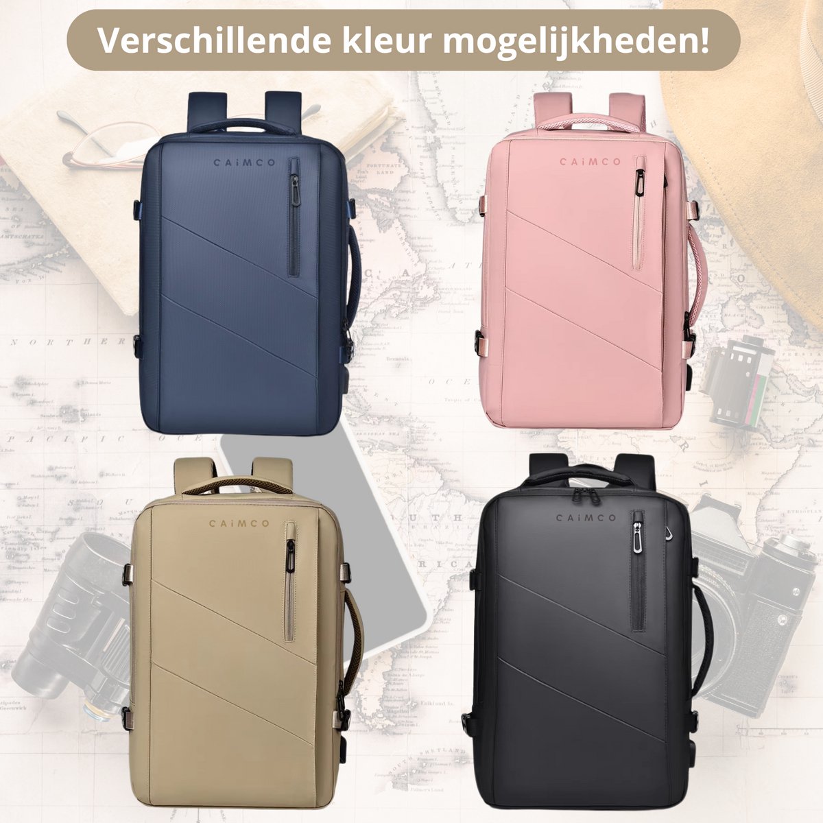 Caimco Nexus Rugzak met USB Oplaadpoort & Laptopvak – Uitbreidbare Waterafstotende Backpack – 15.6 inch Laptop Rugtas voor School, Werk & Reizen – Roze – foto 8