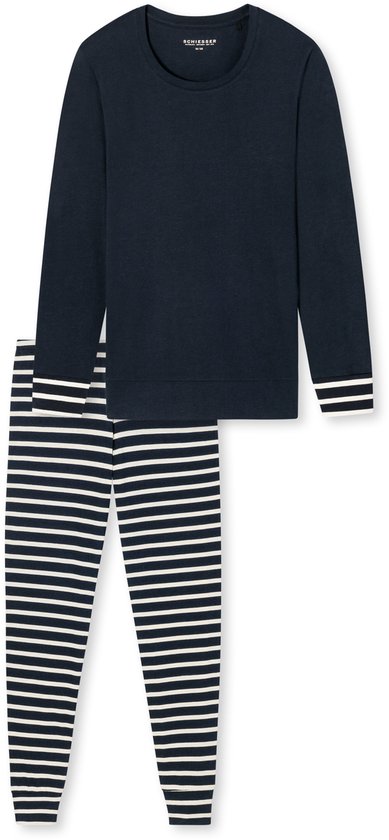 Schiesser Pyjama lang Dames Pyjamaset - nachtblauw - Maat XL
