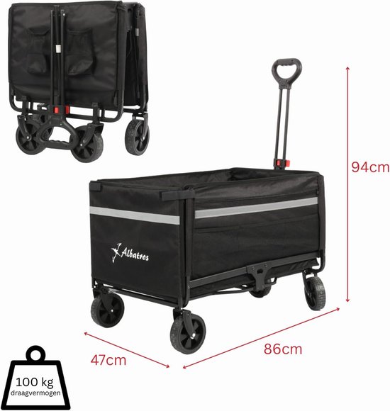 Albatros bolderkar opvouwbaar 120 liter met flesopener en bekerhouder – handkar met reflecterende strips, opening in de achterwand en afdekking – Transportkar voor buitengebruik, geschikt voor kamperen en excursies - Bolderkar 120 L — afbeelding 5