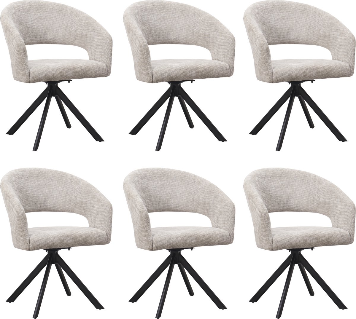 Ams Living® Eetkamerstoel Draaibaar | Set van 6 Stoelen | Ronde afwerking | Stof | Kleur Licht Grijs | Eettafel Stoelen | Design Stoelen Eettafel | 6 x Eetkamerstoelen Draaibaar Rond Licht Grijs