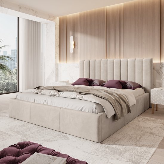 Meubella - Tweepersoonsbed Chief - Beige - Velvet - 180x200 cm