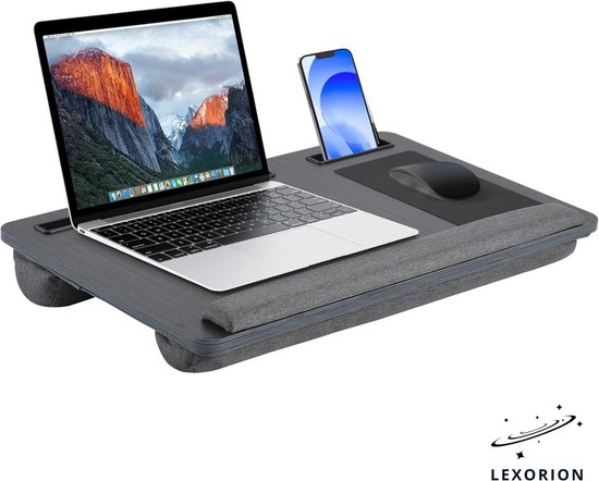 Lexorion Elite Laptoptafel – Bedtafel – Ergonomische Schoottafel met Muismat & Polssteun – Draagbare Lapdesk voor Bed & Bank – 55,5x34x6,5cm – Laptoptafel Bijzettafel – Zwart