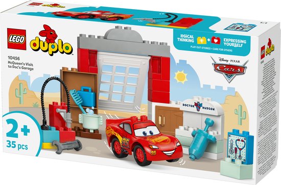 LEGO Duplo Disney en Pixar Cars McQueens Bezoek aan Docs Garage: rode Lightning McQueen, garage, doktersspullen.