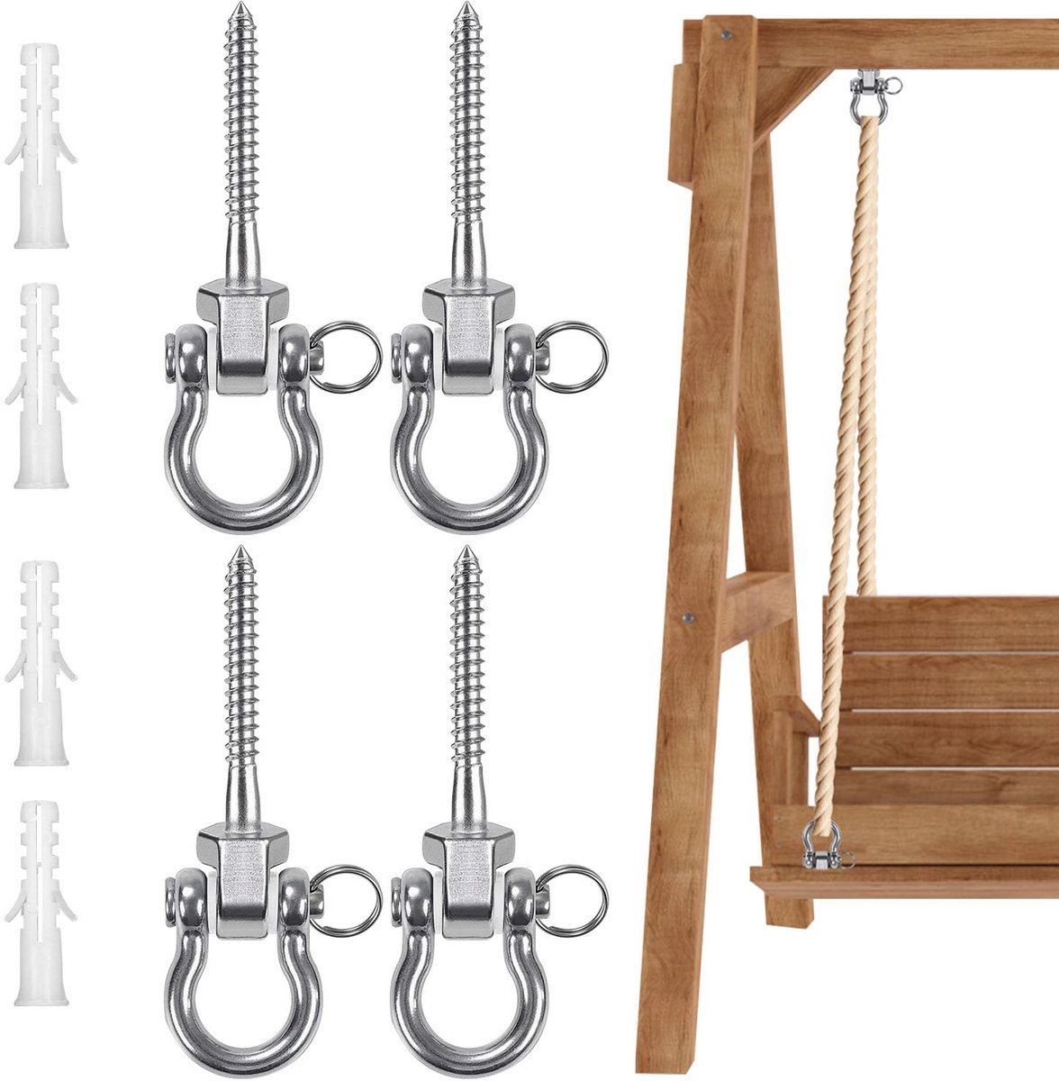 Ibenzoa® Robuuste Houten Plafondhaken met Roestvrij Stalen Verbindingen - Geschikt voor Diverse Schommeltoepassingen