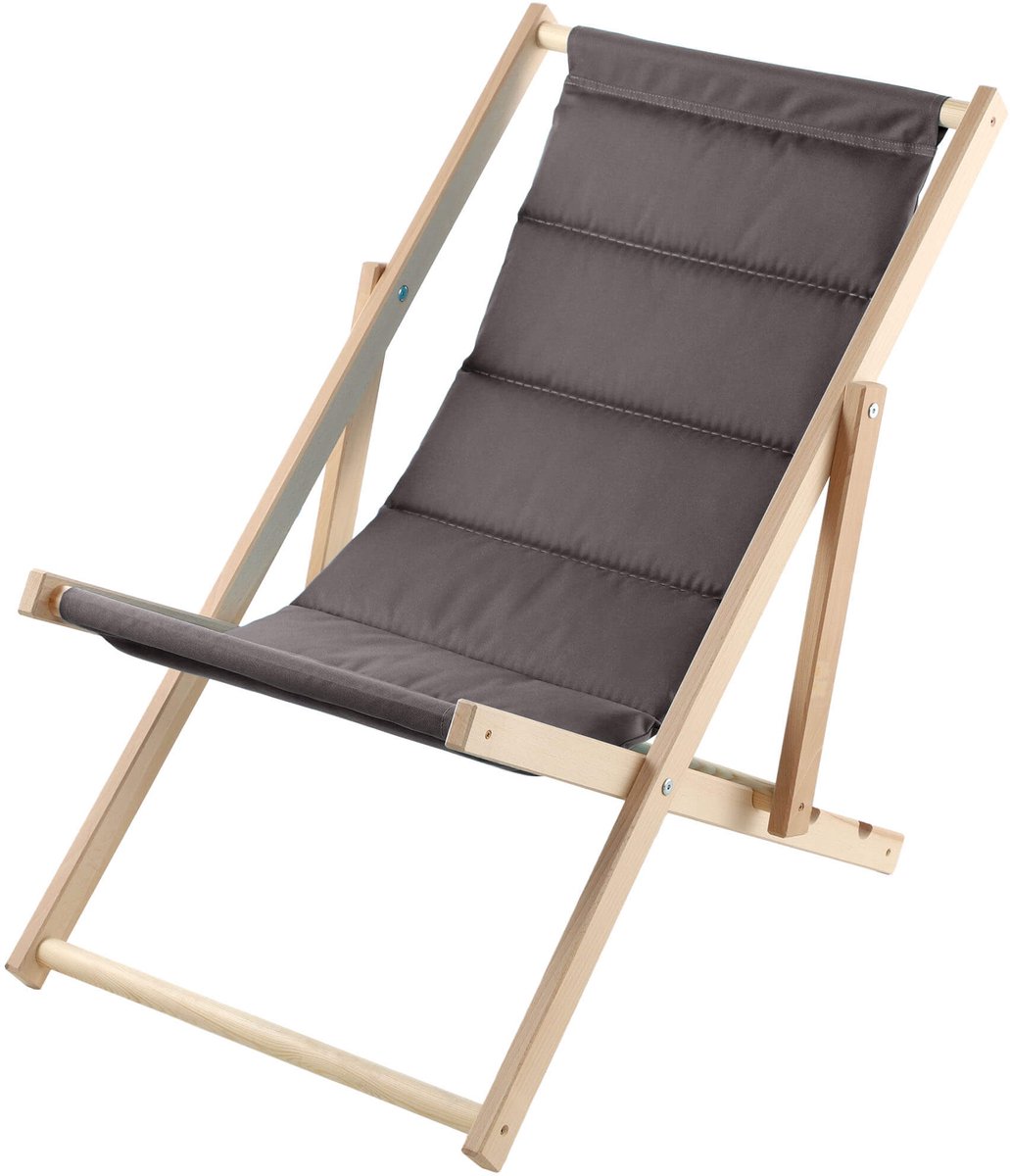 KADAX Ligstoel, strandstoel van hout, zonnebed tot 120 kg, ligstoel van beukenhout, houten klapstoelen, strandstoel, klapstoel voor strand, houten ligstoel (zonder hoofdsteun, grijs)