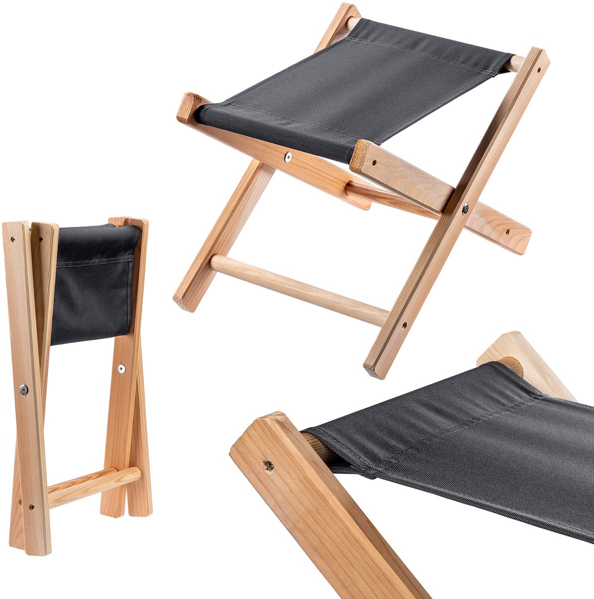 KADAX Klapkruk, 40 x 31 x 31 cm, kruk van hout, klapstoel tot 100 kg draagbelasting, vouwstoel voor tuin, balkon, terras en camping, kruk (zwart)