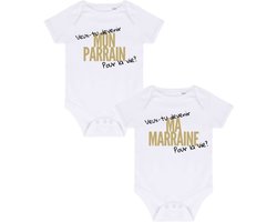 Duo Body Bébé – "Veux-tu devenir mon parrain ?" & "Veux-tu devenir ma marraine ?" – Lot de 2 – 100 % coton – Taille 0-3 mois – Cadeau marraine & parrain