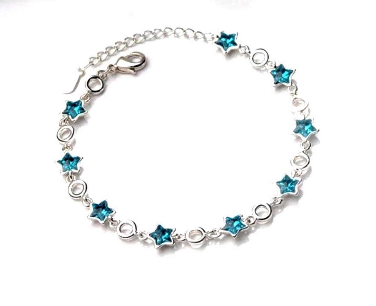 Armband Meisje- Meisjes armband Zilver 925 Sterling- Armband Sterren Blauw- Sterretjes Armband- Kind- LiLaLove