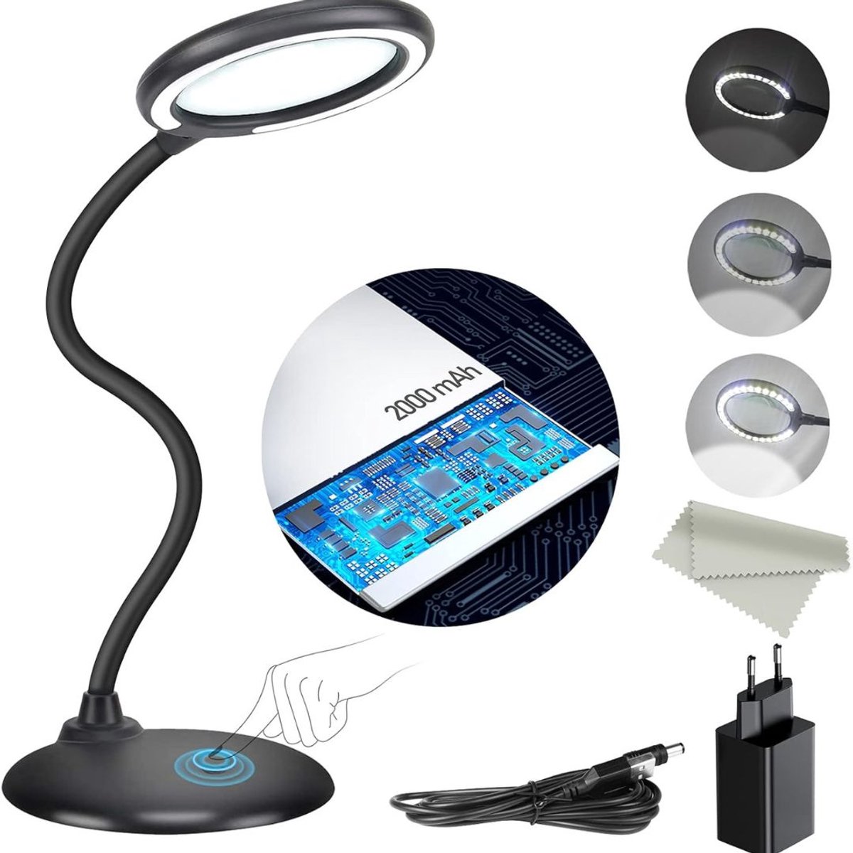 Vergrootglas met Verlichting - Loeplamp - Vergrootspiegel Led - Zwart