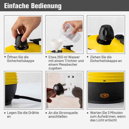 COSTWAY Handstoomreiniger, 1050 W, stoomdruk: 3 bar, temperatuur: tot 140 °C, opwarmtijd: 3-5 min., tank: 350 ml, stoomreiniger voor alles met 9 accessoires van Merkloos	 — afbeelding 3