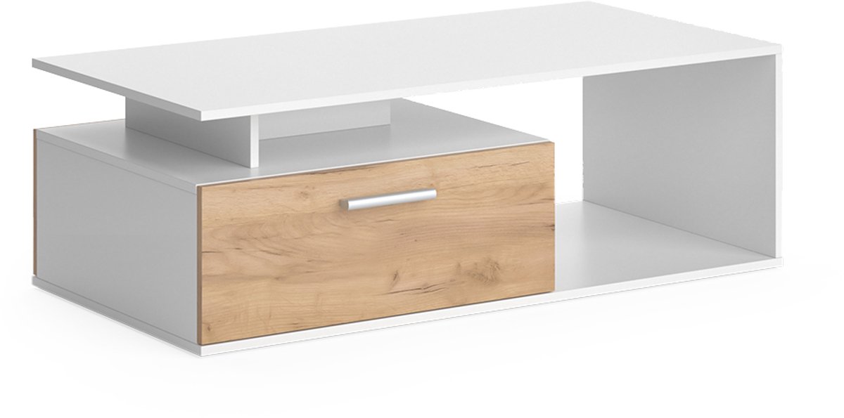 Vicco Roland Salontafel – 118 x 59 cm Eik wit/goud Wit/Goudkleurig Eiken