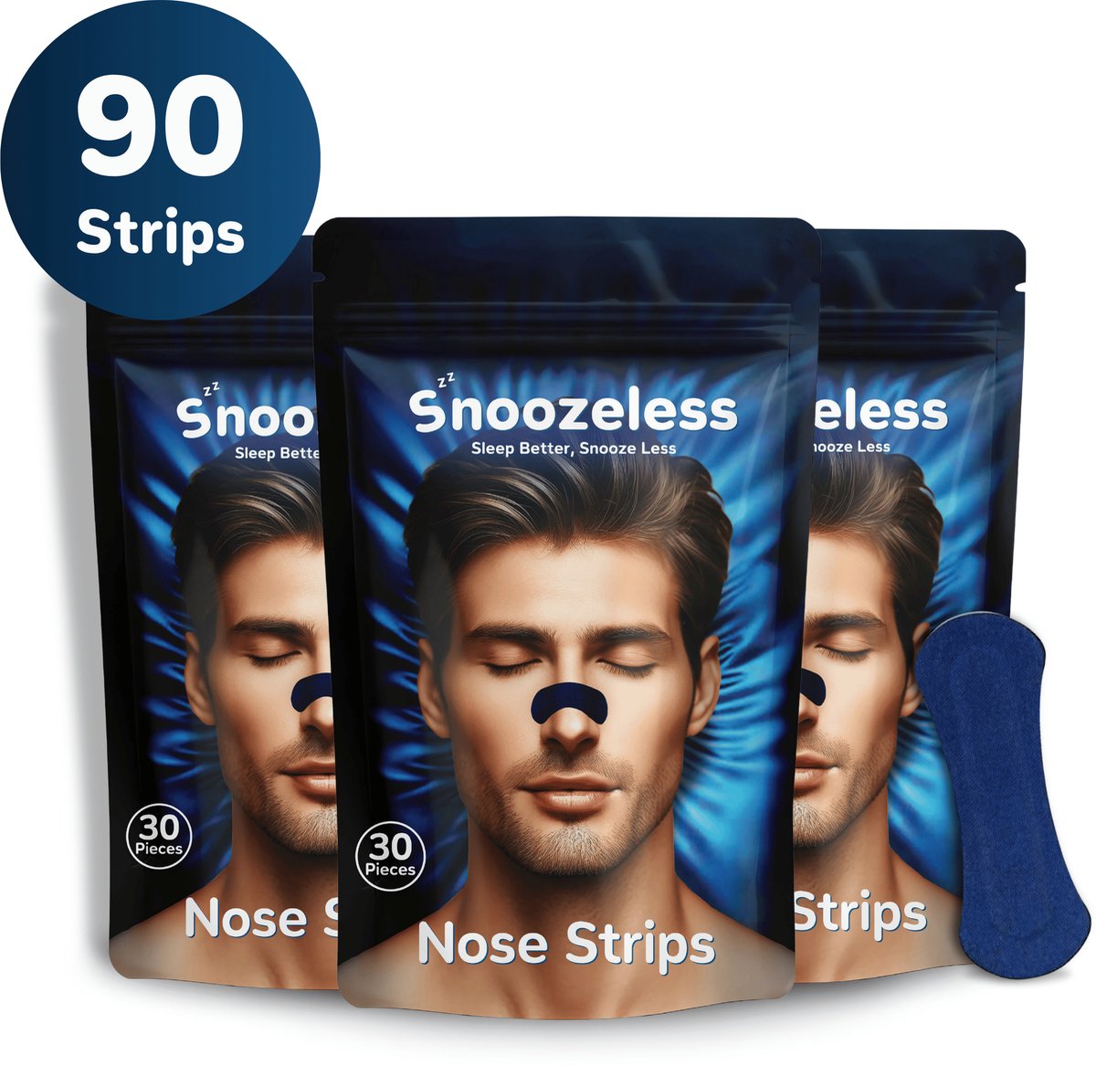 Snoozeless Neusstrips – Neuspleisters tegen Snurken & voor Sport – Direct Betere Ademhaling – Extra Sterk & Comfortabel – Hypoallergeen & Zweetbestendig – 90 Stuks