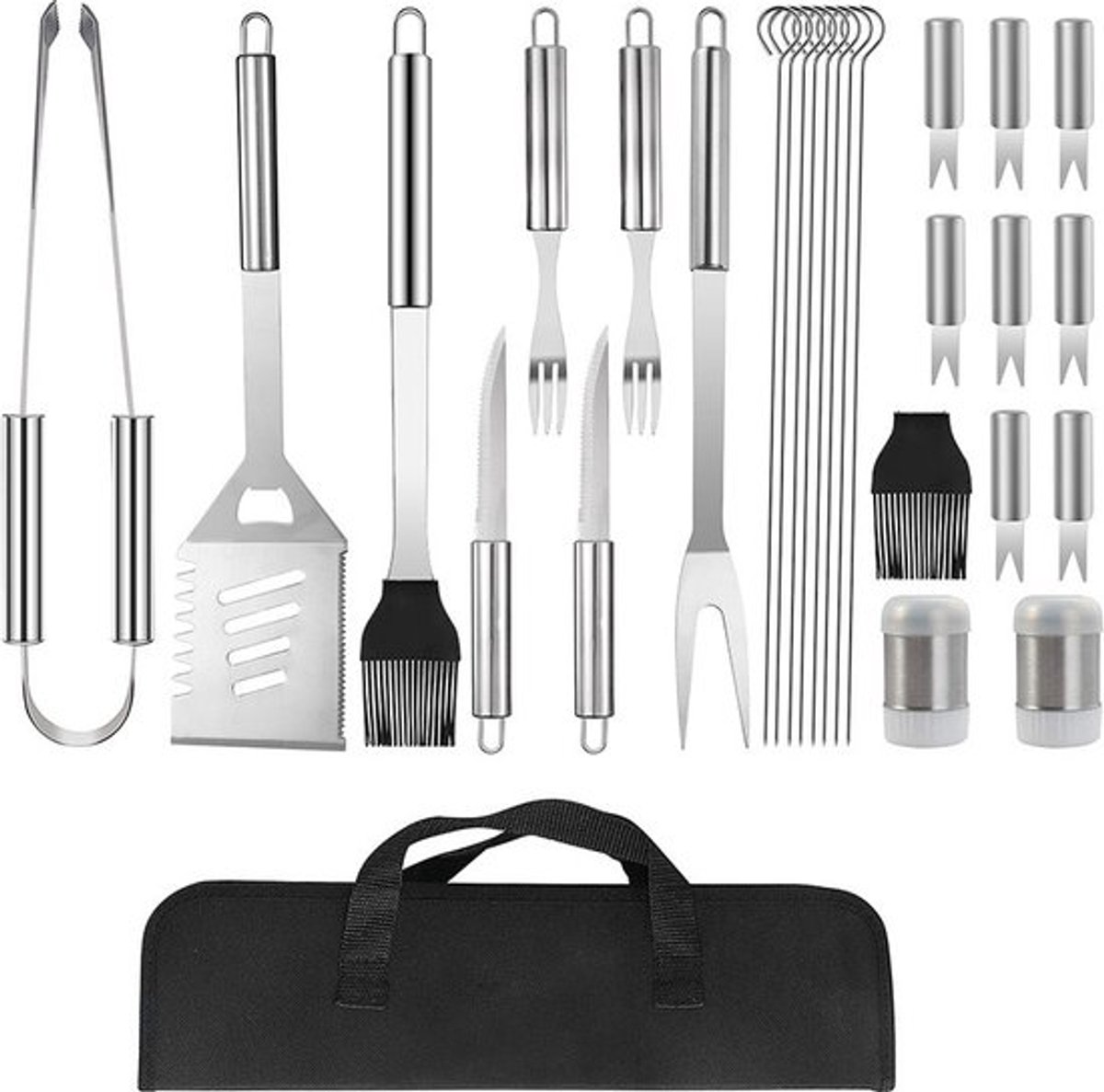 Nixnix® - BBQ gerei set XXL - 28 Delig - RVS - Barbecue - opbergtas
