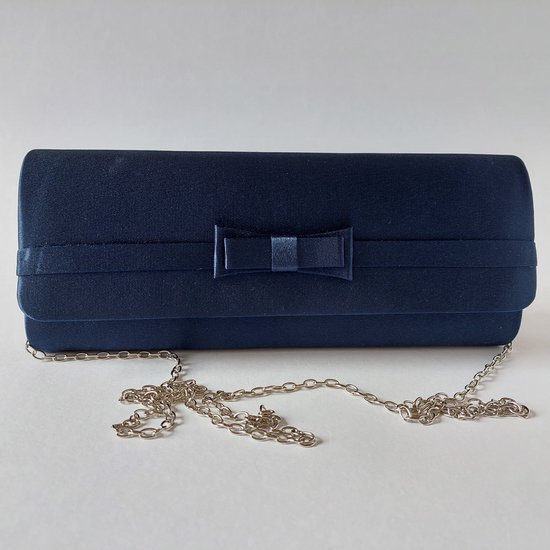Pochette bleu foncé - sac de soirée - gala - sac de mariage - avec nœud - chaîne d'épaule - bleu profond - chic - satin
