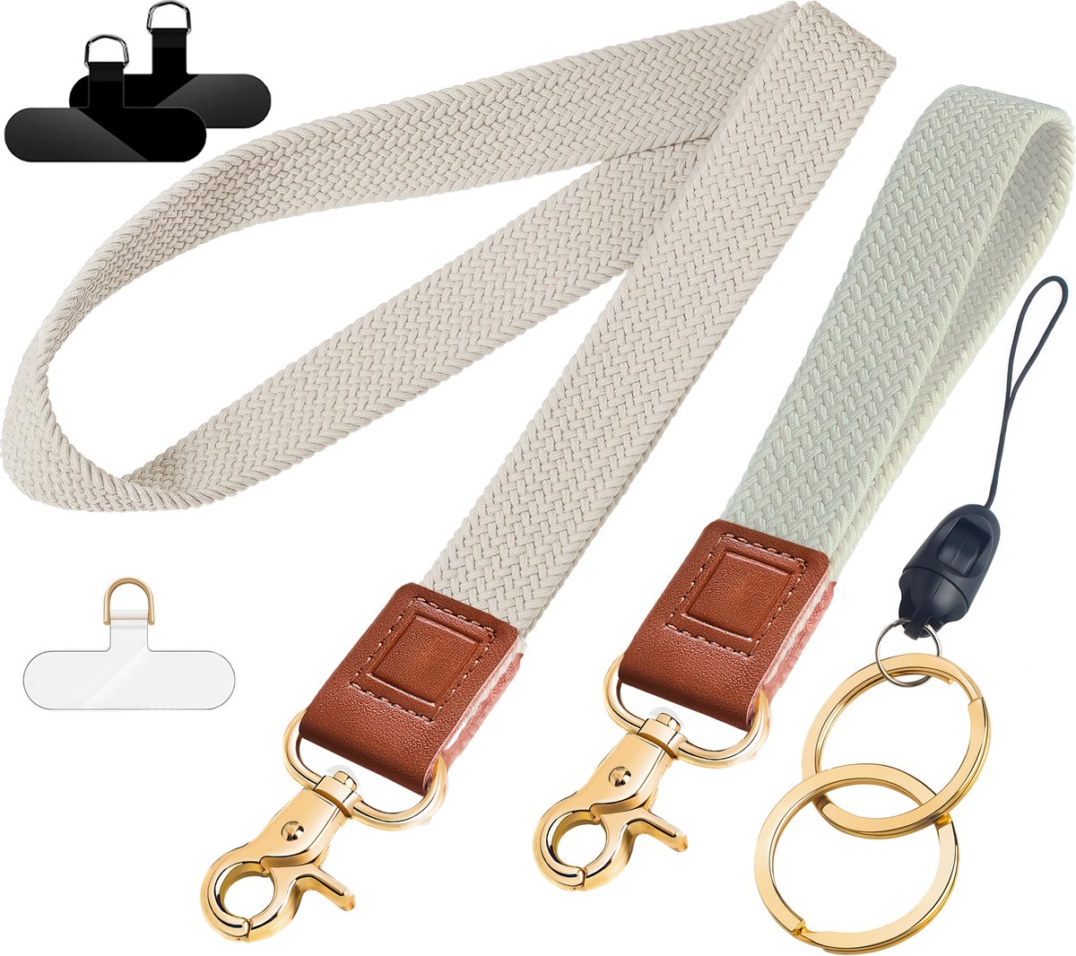 Luxe Nek & Pols Lanyard Set - Rekbaar Keycords - Universeel Telefoonkoord Set met 3 Bevestigingsplaatjes - Keycord Strap Sleutelhanger - Sleutelkoord Telefoonketting - GSM Telefoon Koord - Keykoord Pashouder - Nekkoord Phone Ketting/Cord