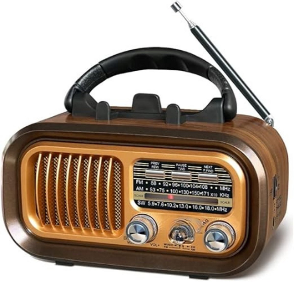 Noodradio - Solar Opwindbaar - Solar powerbank - 1200mAh - Zonneenergie - Survival Noodpakket - Zaklamp Oplaadbaar - AM/FM - Noodrantsoen - Hout