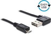 Micro USB naar Easy-USB-A haaks (links/rechts) kabel - USB2.0 - tot 2A / zwart - 5 meter