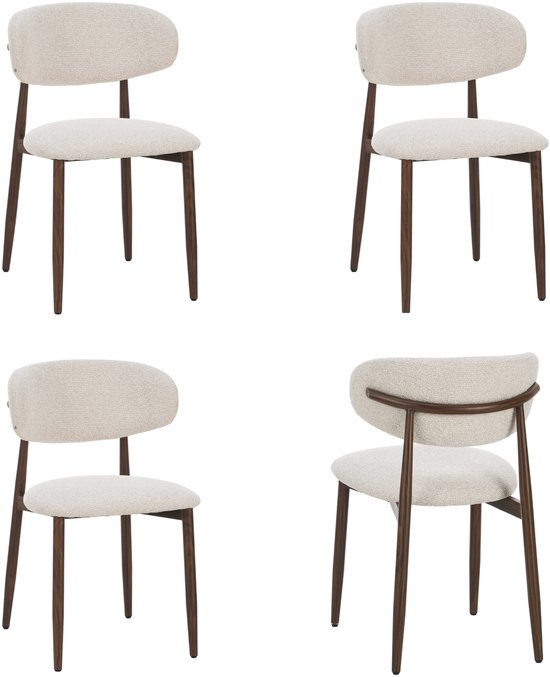 Chaises de salle à manger Celia - noyer beige - lot de 4 - tissu de luxe et pieds en métal