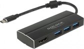 DeLOCK Premium USB-C naar HDMI en 3x USB-A adapter met DP Alt Mode (4K 30 Hz) / zwart - 0,15 meter
