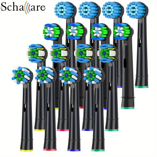 Foto: 16 delige set vervangende tandenborstelkoppen zwart compatibel met oral b pro smart genius vitality teen 4x floss clean 4x cross clean 4x sensitive clean 4x precision clean geschikt voor elektrische tandenborstels