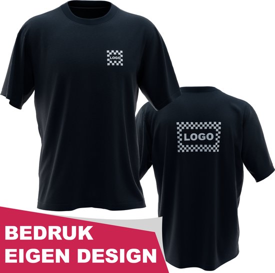 Werkkleding T-Shirt bedrukt met eigen logo of naam - Op borst en rug - Ronde hals - Maat M - Zwart