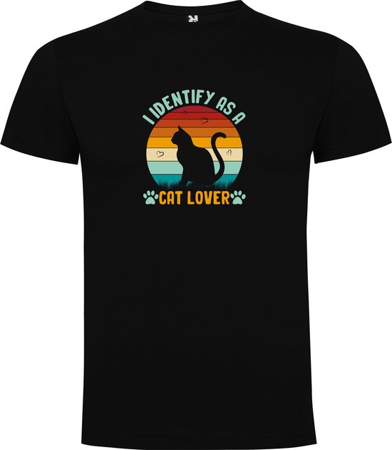 T-Shirt met Kleurrijke print “ I Identify as a Cat Lover - Ik hou van Katten “ Print Full Color