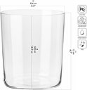 Een leeg, cilindrisch glas van 500 ml, 16.9 oz, 8.4 cm breed, 12 cm hoog, 4.7 inch hoog. Loodvrij.
