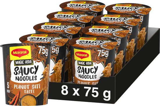 Maggi Saucy Noodles Peanut Saté - 8 stuks x 75g - Voordeelverpakking