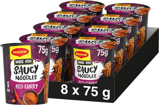 Maggi Saucy Noodles Red Curry - 8 stuks x 75g - Voordeelverpakking