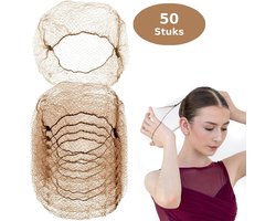 Haarnetjes Bruin 50 Stuks – Ballet & Paardrijden Haarnet – Onzichtbaar Elastisch Knotnet Nylon 55 cm