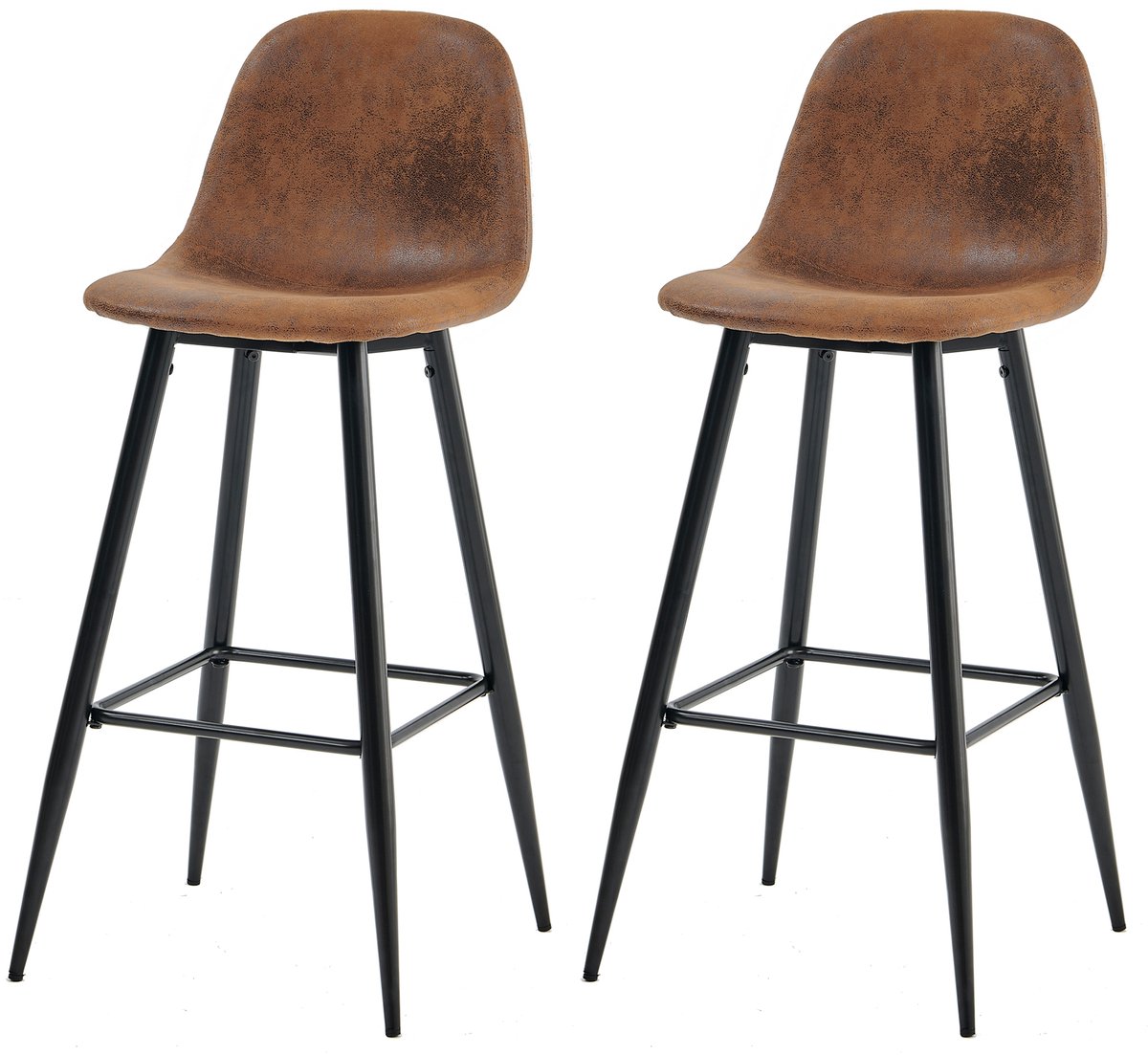 MEUBLES COSY Barkrukken -Set van 2- Leer Stoel-Keukenstoel- 49x42.5x103.5cm (L x B x H) -Vintage Bruin-met Voetsteun-met rugleuning-met stabiel stalen frame-Dik gevoerde Kunstleder