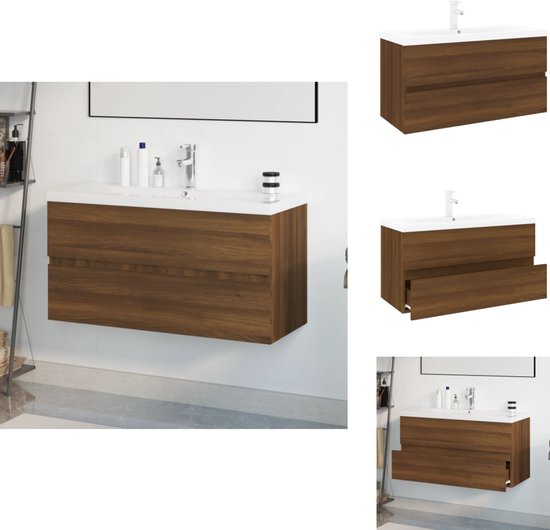 vidaXL Wastafelkast 60x38,5x48 cm bewerkt hout gerookt eikenkleurig, gootsteenkast, opbergkast, badkast, badkamerkast, kast, wastafeleenheid