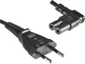 DINIC stroomkabel met haakse C7 plug en rechte stekker - 2x 0,75mm / zwart - 3 meter