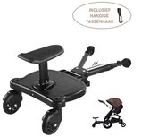 Abundancia® - Meerijdplankje universeel - Meerijdplankjes - Meerijdplankje met zitje - Verstelbaar - Incl tassenhaakje - Voor Kinderwagen/Buggy - Zwart
