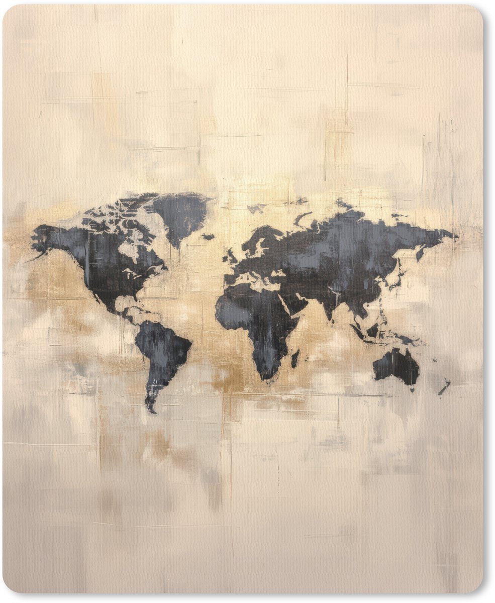 Muismat 19x23 cm - Mousepad Wereldkaart - Goud - Zwart - Abstract - Muismatten
