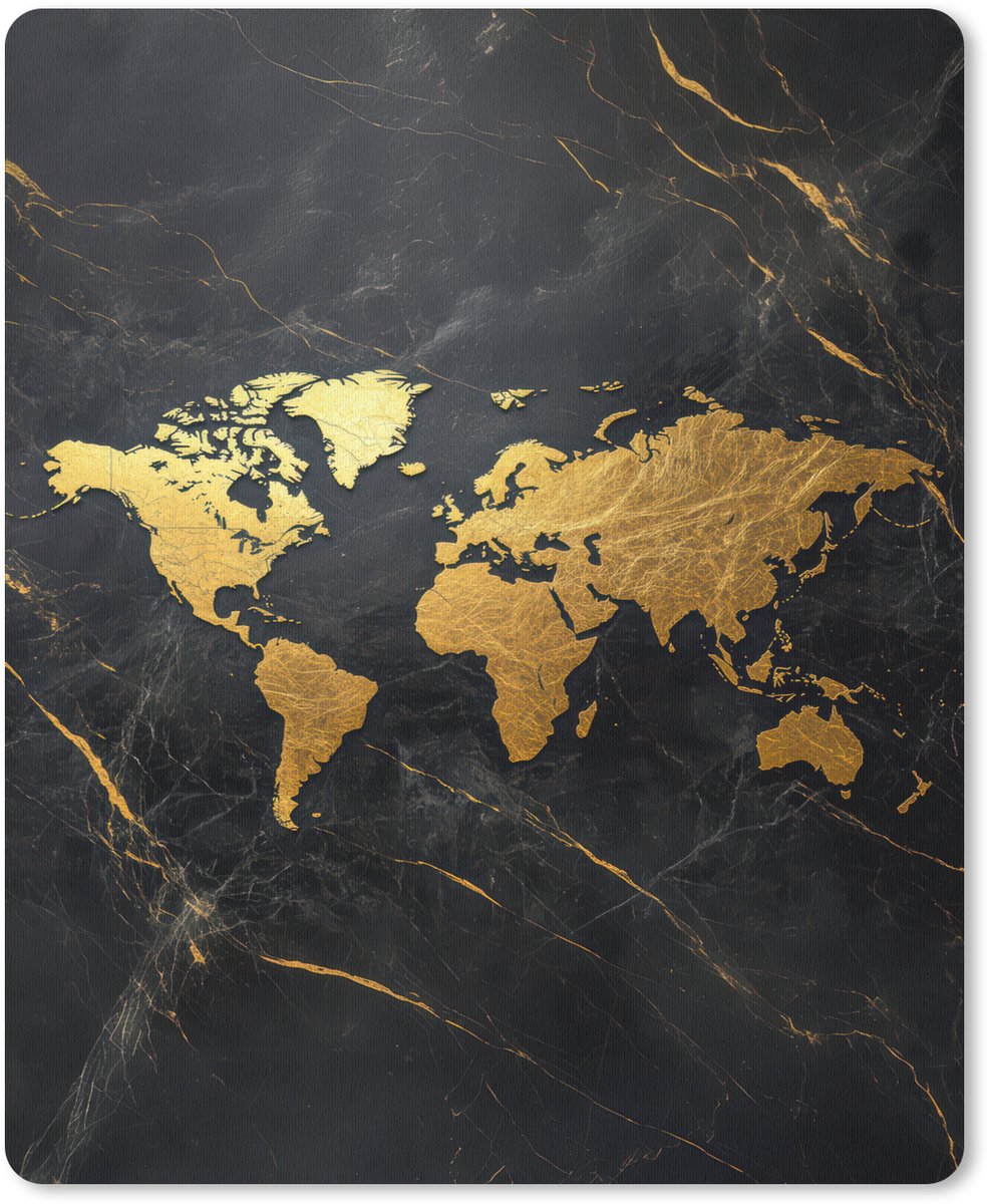 Muismat 19x23 cm - Mousepad Wereldkaart - Goud - Marmer print - Muismatten