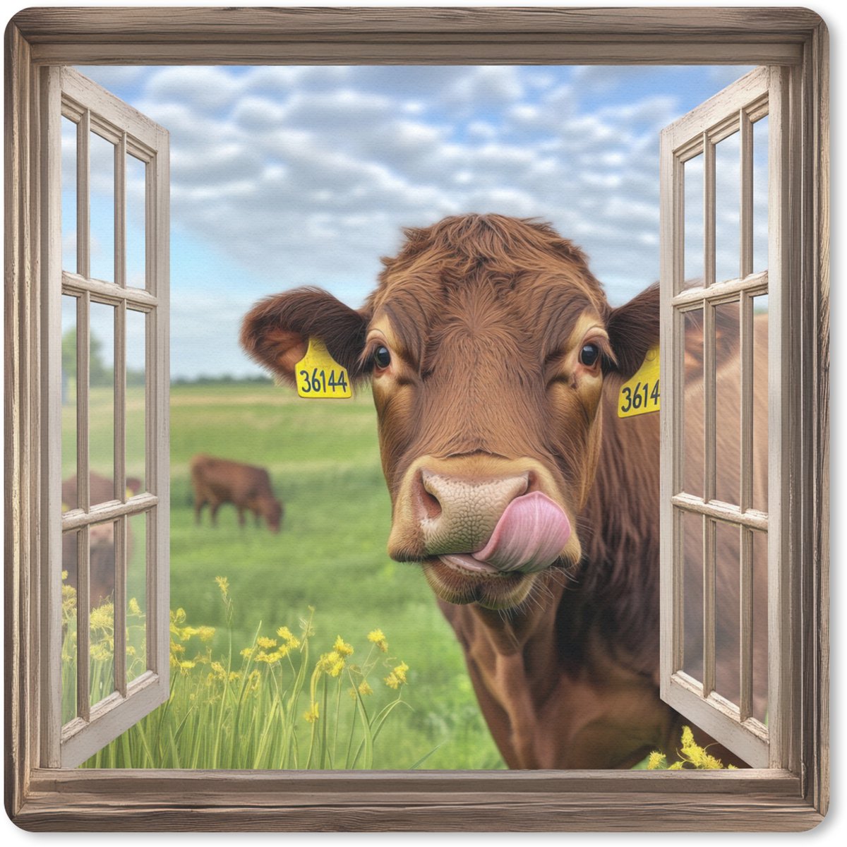 Muismat 30x30 cm - Mousepad Doorkijk - Koe - Weiland - Landschap - Dieren - Muismatten