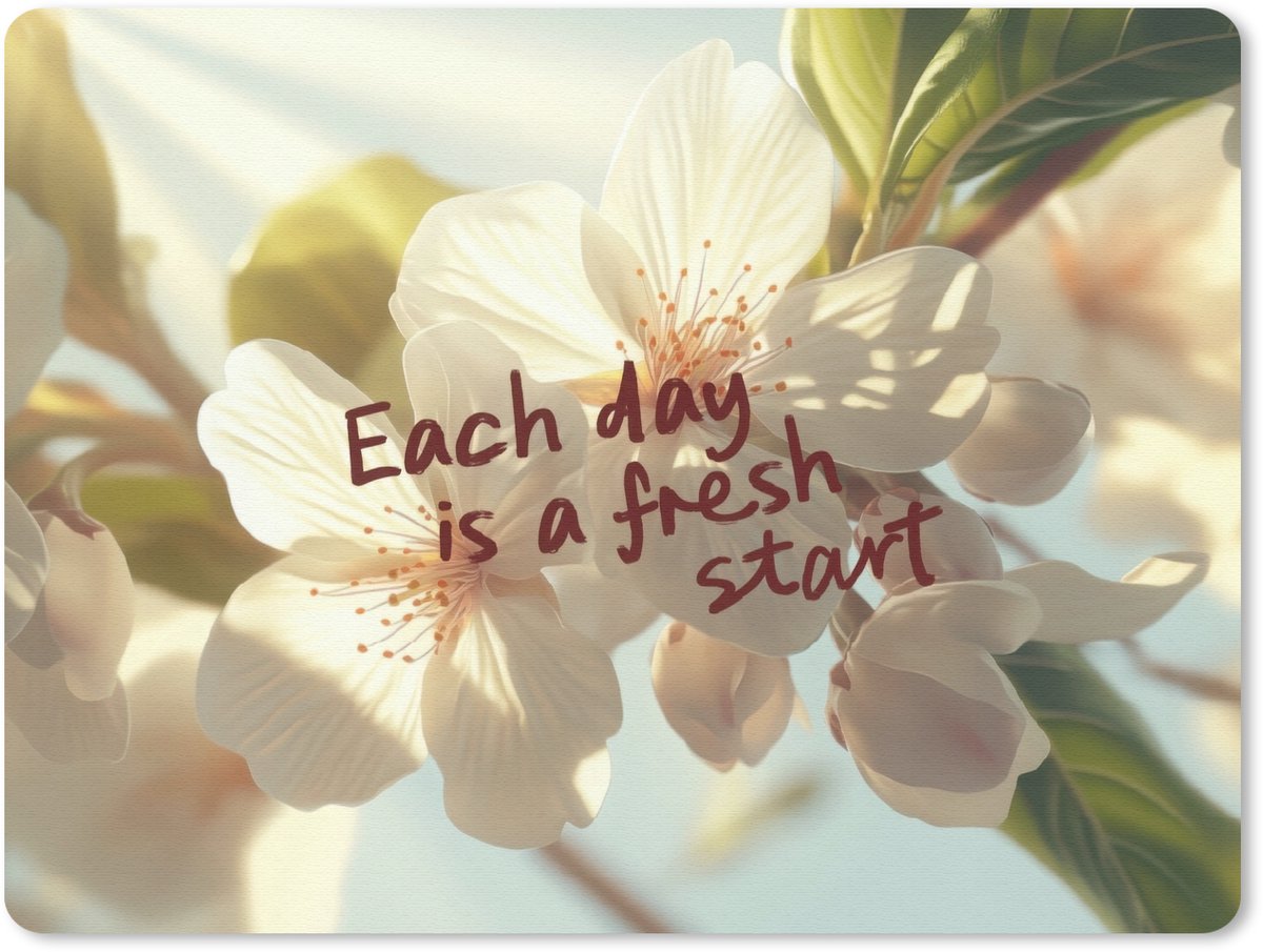 Muismat 23x19 cm - Mousepad Bloesems - Zonlicht - Quote - Wit - Muismatten
